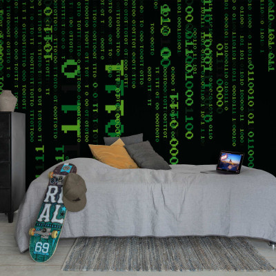 Code Drop, Verde - Wallpaper abstract inspirat din codul binar. Design grafic minimalist cu elemente de verde si negru.