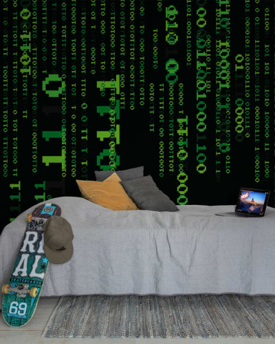 Code Drop, Verde - Wallpaper abstract inspirat din codul binar. Design grafic minimalist cu elemente de verde si negru.