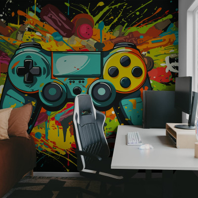 Fototapet cu design controler grafic într-o cameră modernă