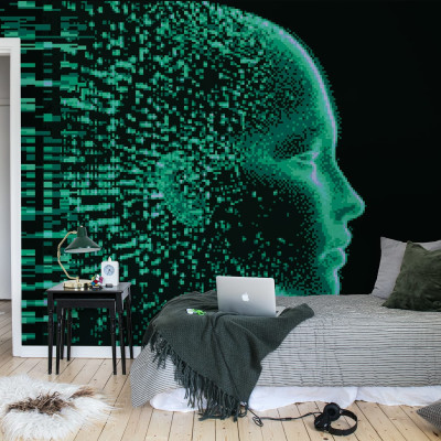 Tapet cu profil digital verde neon pe fundal negru