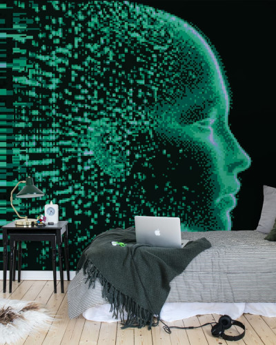 Tapet cu profil digital verde neon pe fundal negru