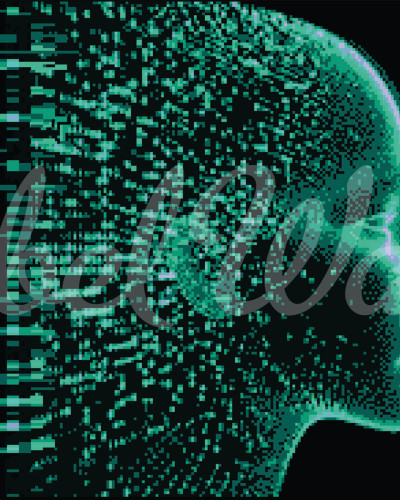 Tapet cu profil digital verde neon pe fundal negru
