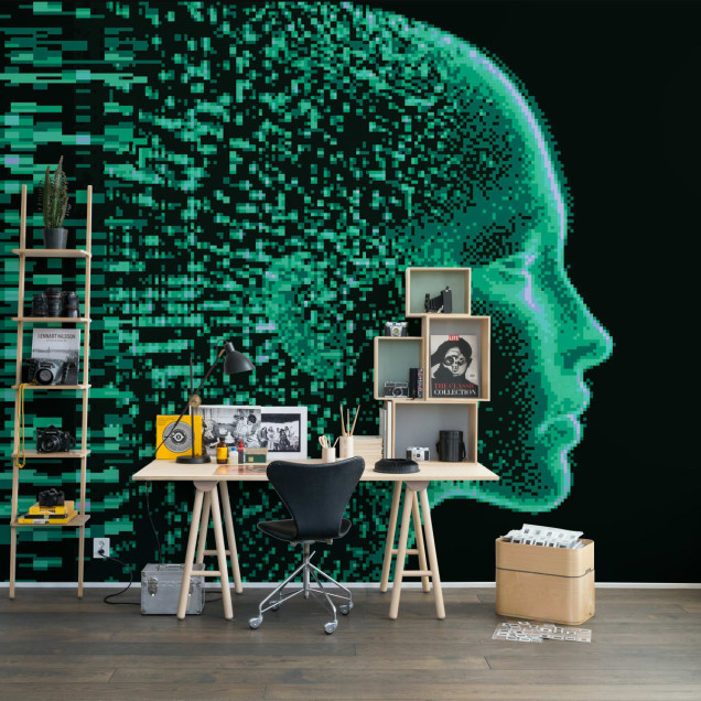 Tapet cu profil digital verde neon pe fundal negru