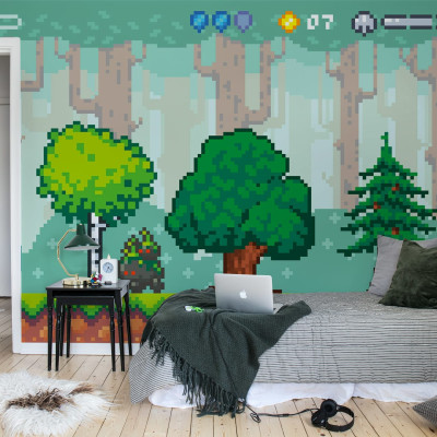 Pixel World, Verde, un tapet cu design retro