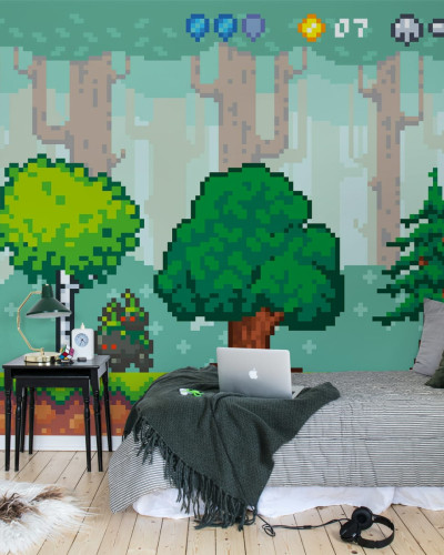 Pixel World, Verde, un tapet cu design retro