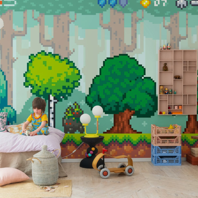 Pixel World, Verde, un tapet cu design retro