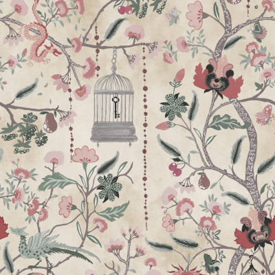 Tapet floral bej cu design sofisticat într-o cameră de zi
