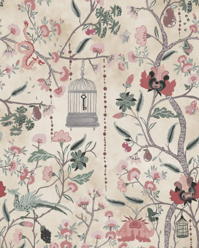 Tapet floral bej cu design sofisticat într-o cameră de zi