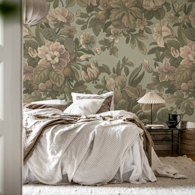 Tapet floral vintage roz prăfuit