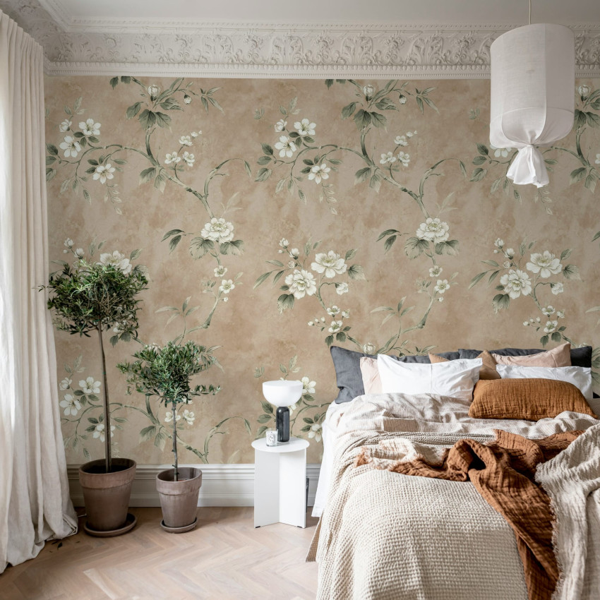 Tapet floral verde, decor interior elegant