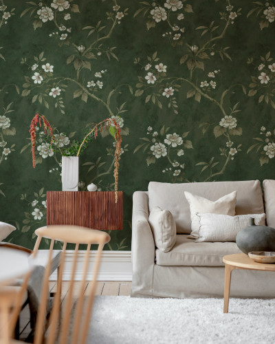 Tapet floral verde, decor interior elegant