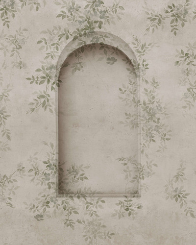 Tapet cu arcuri verzi și design floral într-un dormitor elegant