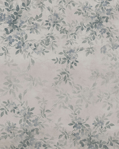 Dormitor decorat cu tapet floral albastru și verde