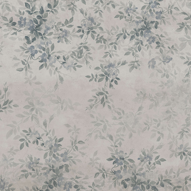 Dormitor decorat cu tapet floral albastru și verde
