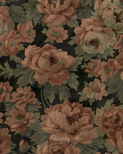 Tapet floral negru cu design elegant în living