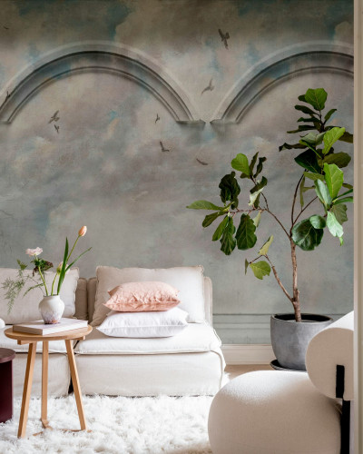 Fototapet cu arcuri celeste albastre într-un interior modern