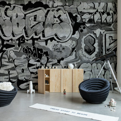 Tapet cu aspect graffiti, negru