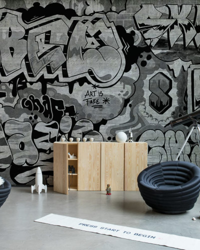 Tapet cu aspect graffiti, negru