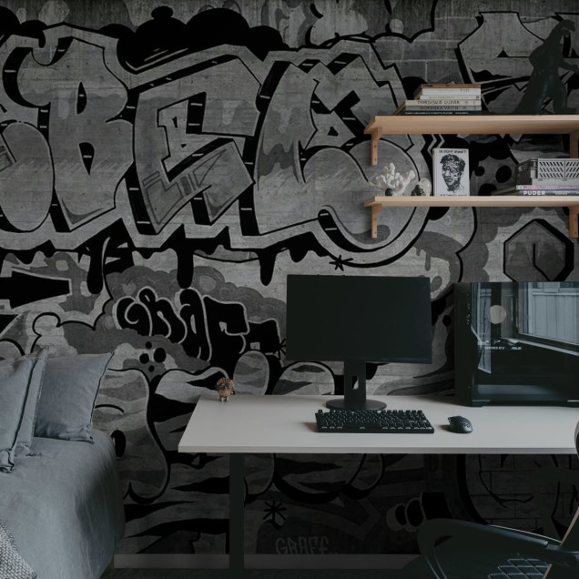 Tapet cu aspect graffiti, negru