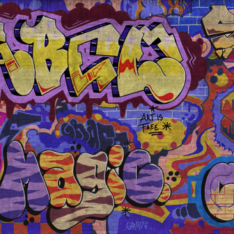 Tapet cu design graffiti colorat, perfect pentru un interior modern.