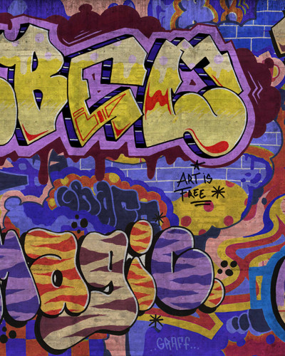 Tapet cu design graffiti colorat, perfect pentru un interior modern.