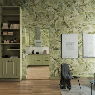 Tapet decorativ cu pești aurii, design elegant