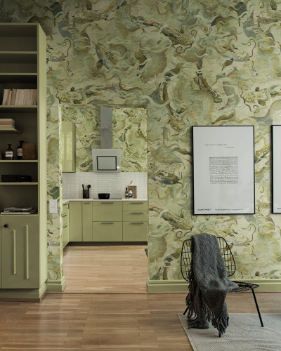 Tapet decorativ cu pești aurii, design elegant