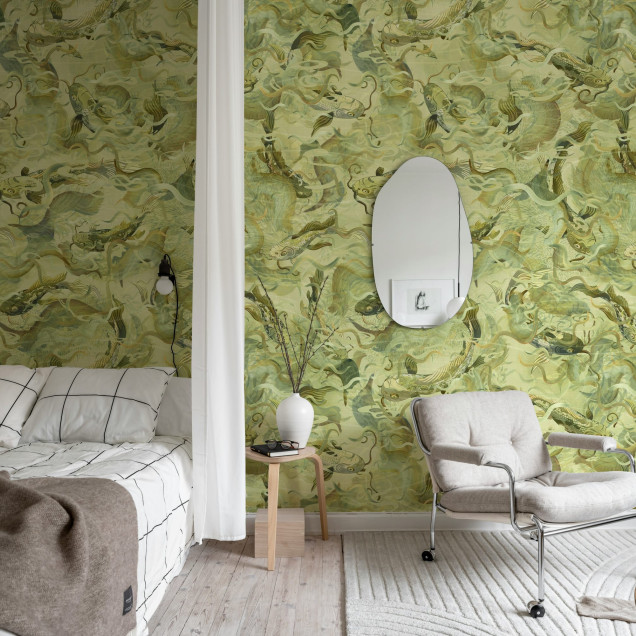 Tapet decorativ cu pești aurii, design elegant