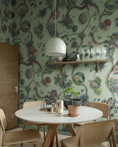 Tapet floral verde cu design stilizat