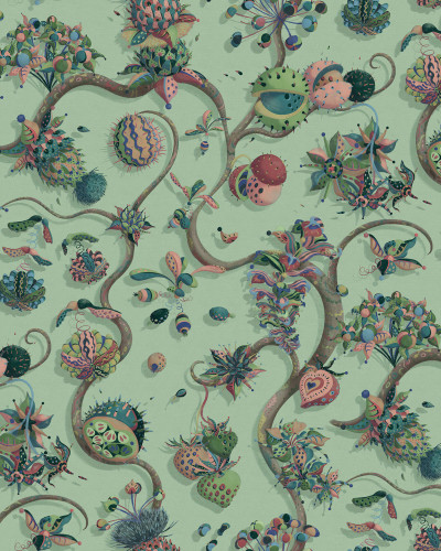 Tapet floral verde cu design stilizat