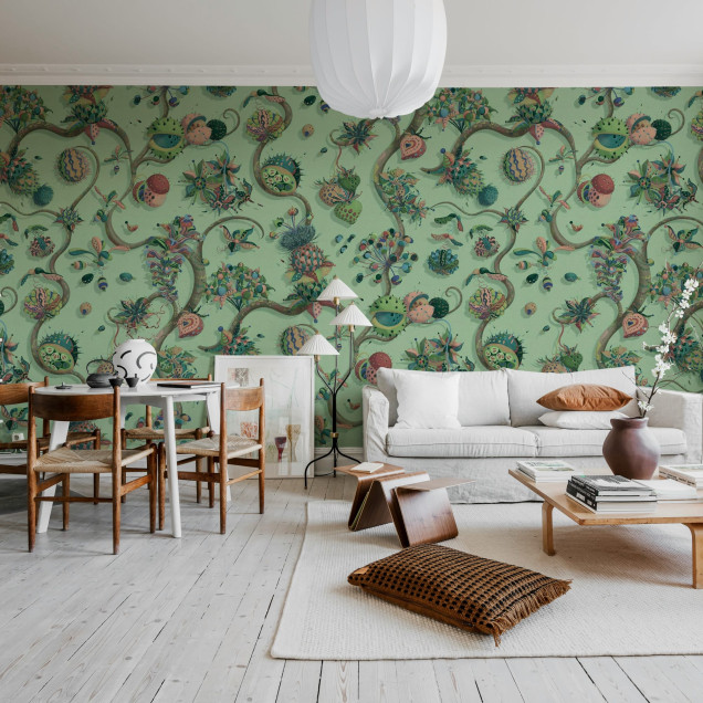 Tapet floral verde cu design stilizat