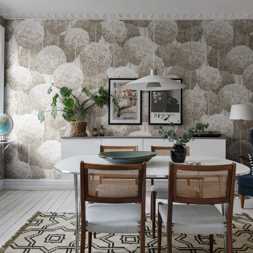 Tapet floral albastru și oranj, design modern