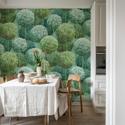 Tapet floral verde cu design modern în sufragerie
