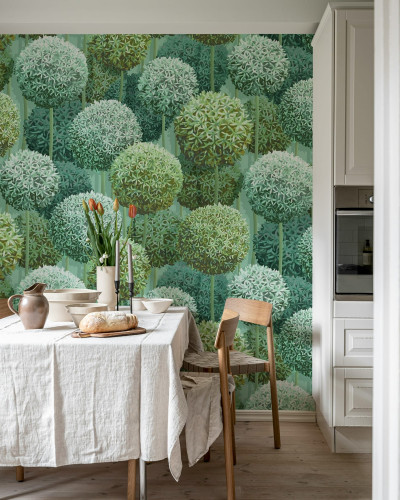 Tapet floral verde cu design modern în sufragerie