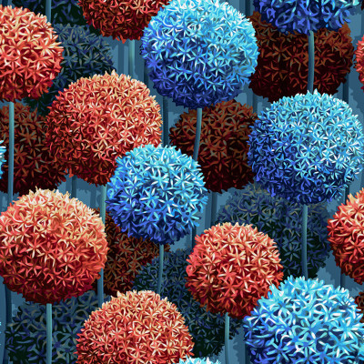 Tapet floral albastru și oranj, design modern