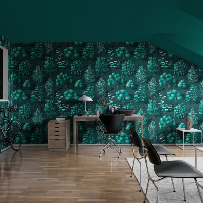 Fototapet cu pădure întunecată în interior modern