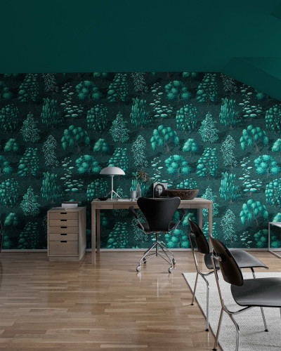 Fototapet cu pădure întunecată în interior modern