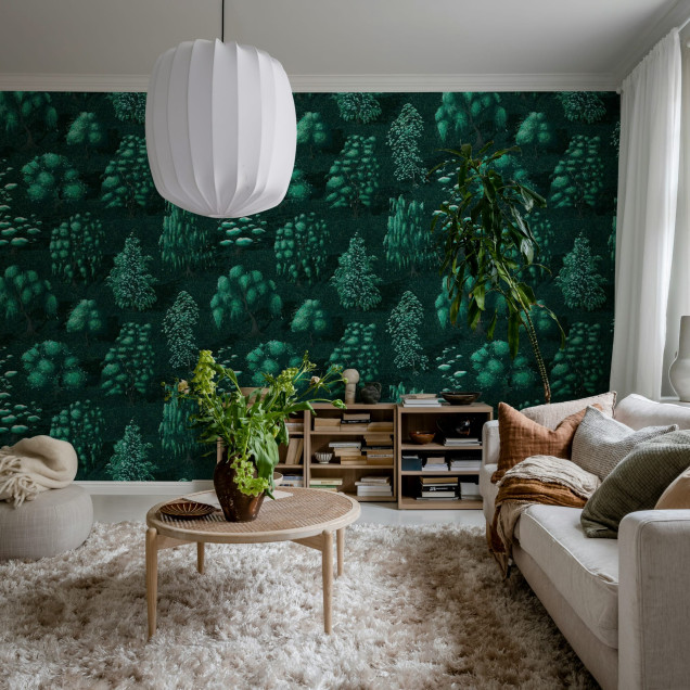 Fototapet cu pădure întunecată în interior modern