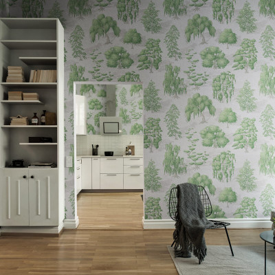 Fototapet cu pădure verde, design interior