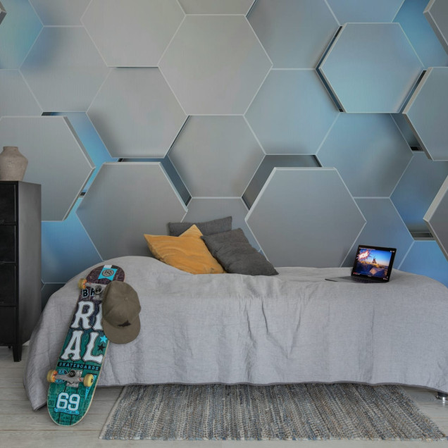 Tapet Hexagon, Gri cu model geometric modern