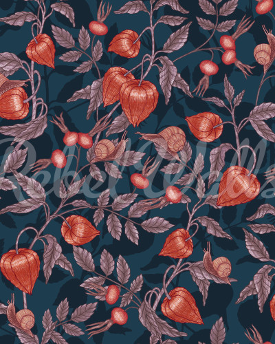 Tapet Rose Hip Garden, Red cu un design floral elegant și modern