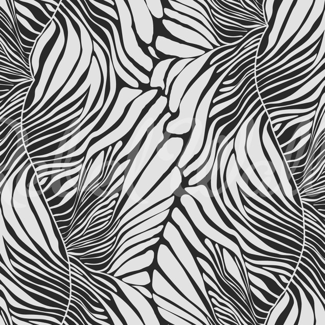 Tapet abstract Seagrass, Graphite, cu model de frunze curbate in tonuri de gri, in interiorul unui dormitor modern.