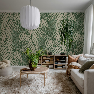Wallpaper Seagrass, Green, cu design modern de frunze