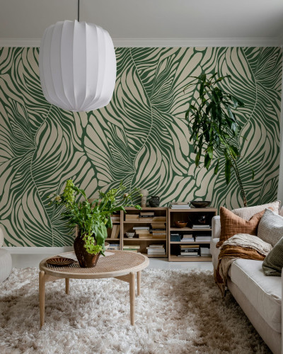 Wallpaper Seagrass, Green, cu design modern de frunze