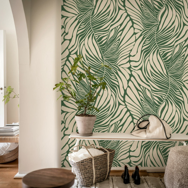 Wallpaper Seagrass, Green, cu design modern de frunze