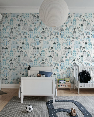 Fox Village Blue Wallpaper