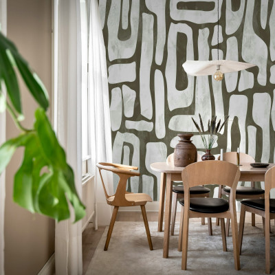 Tapet Aesthetic Shapes Brown cu forme abstracte în nuanțe de maro