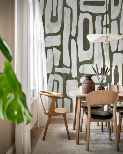 Tapet Aesthetic Shapes Brown cu forme abstracte în nuanțe de maro