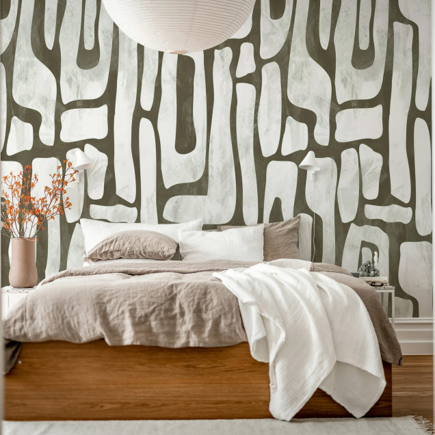 Tapet Aesthetic Shapes Brown cu forme abstracte în nuanțe de maro