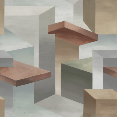 Tapet geometric bej cu forme simple si un efect 3D.